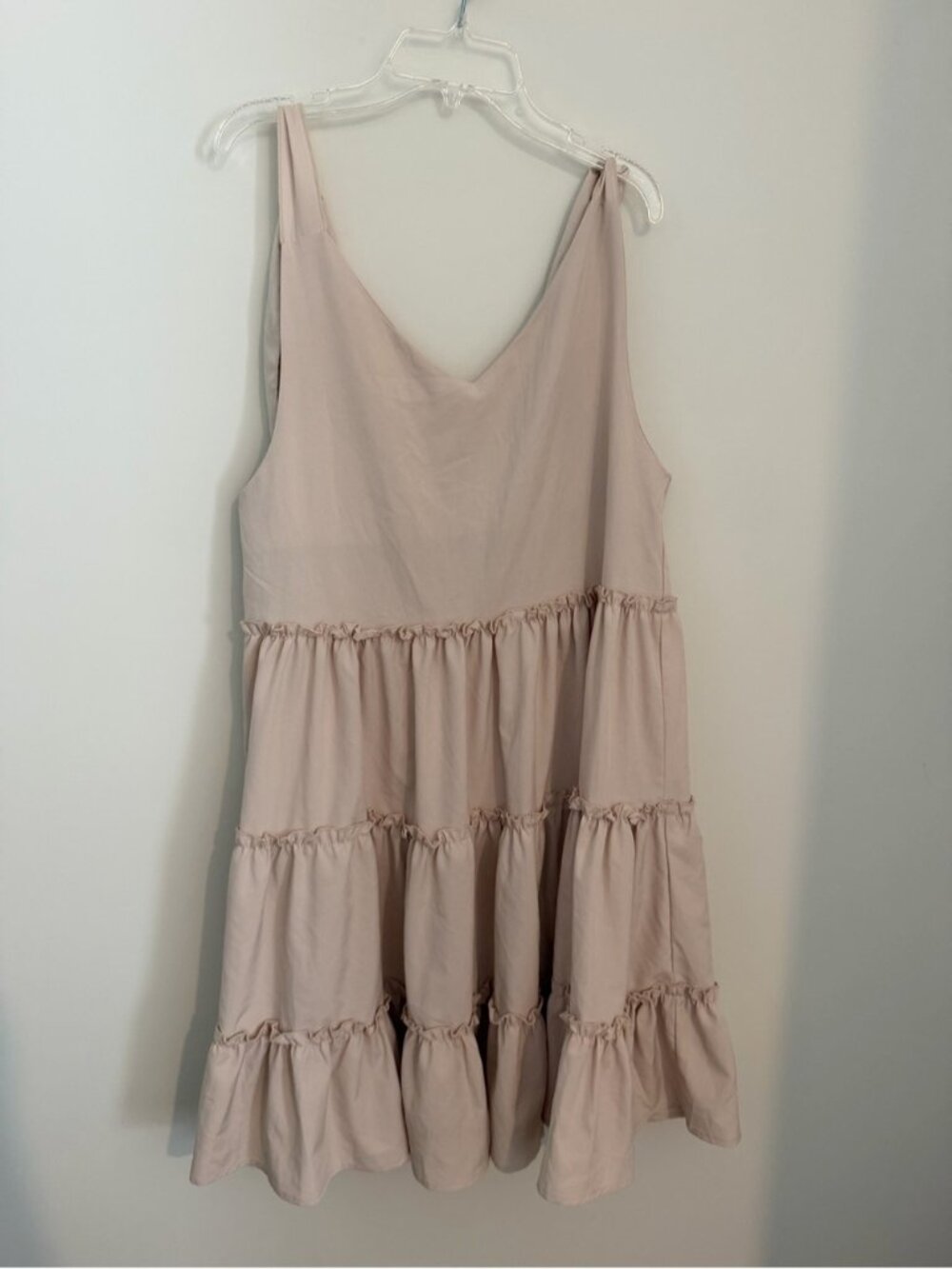 Tiered Sleeveless Mini Dress with Bow Straps in Blush - Women’s Size Medium